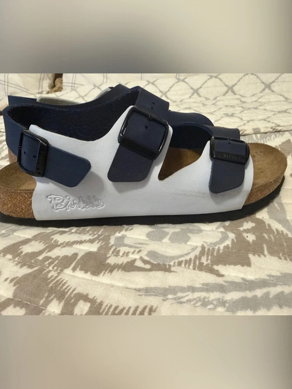 Birkenstock Baby Blue and Navy Three-Strap Sandals - Picture 1 of 5